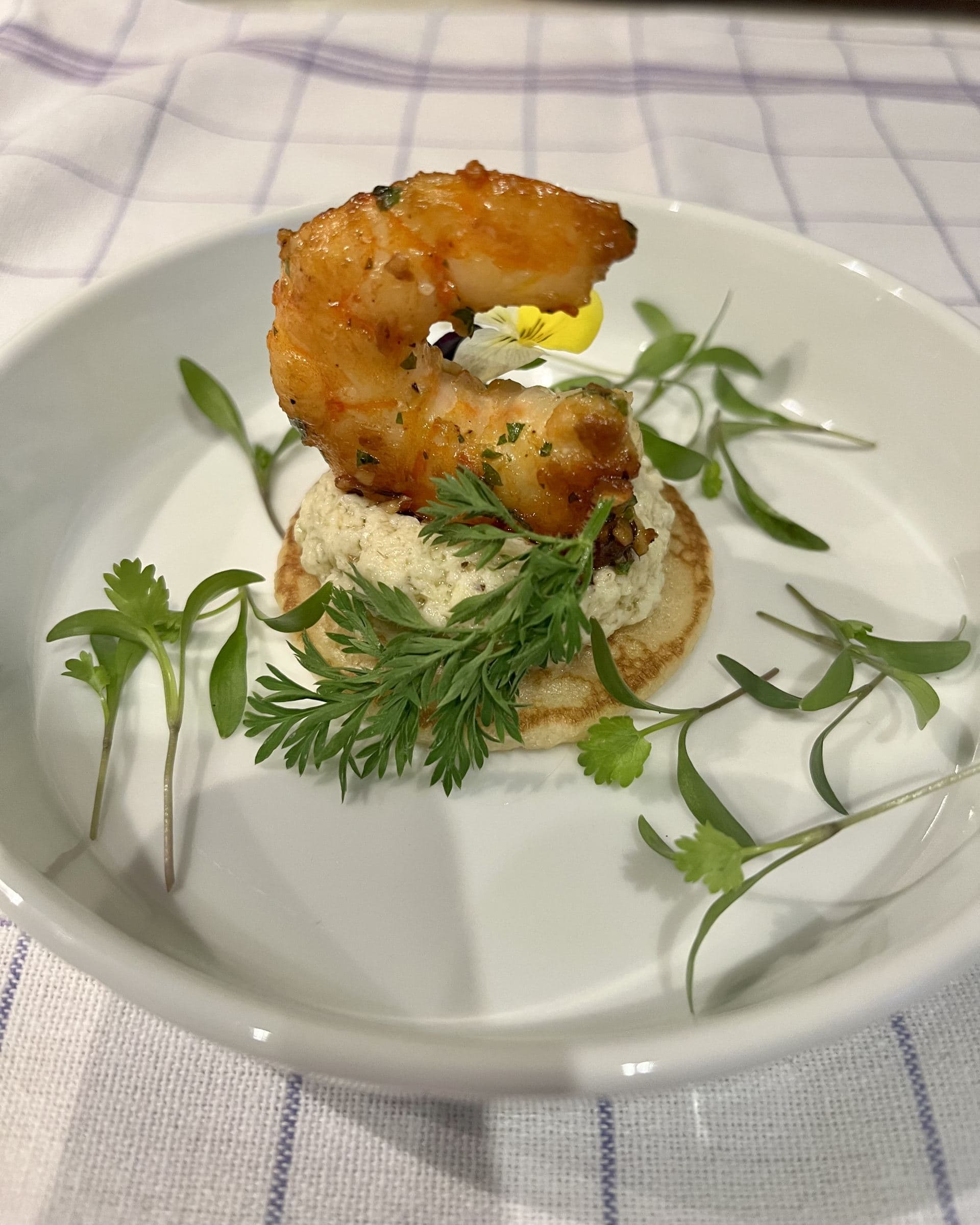 Artichoke & Satay Shrimp Blinis