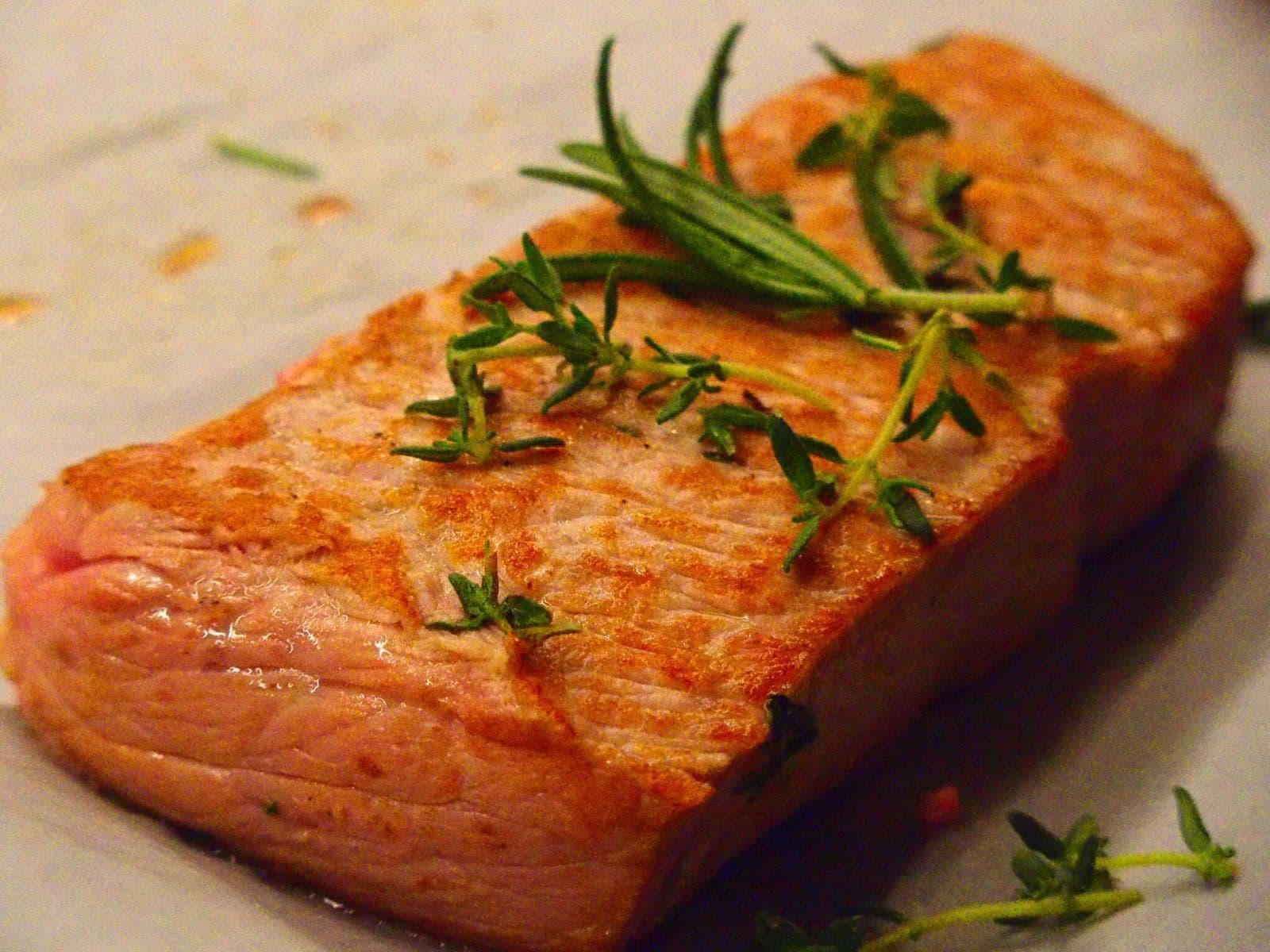 Grilled Marinated Salmon and Seasonal Herbs
