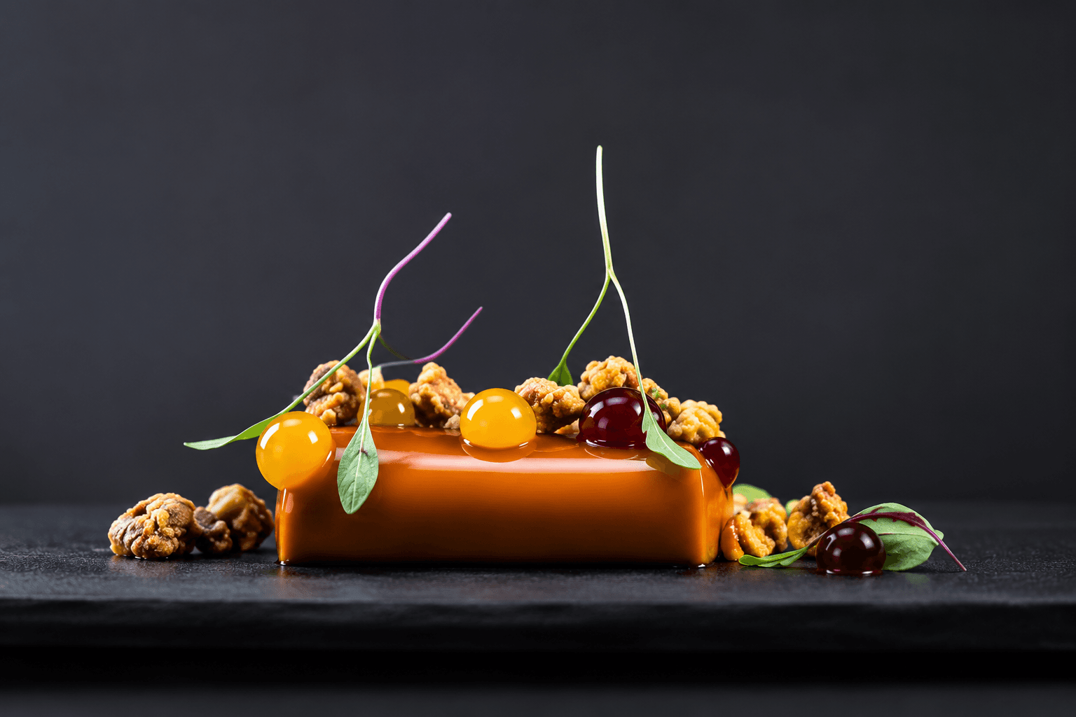 Foie gras mousse, passion fruit and pistachios