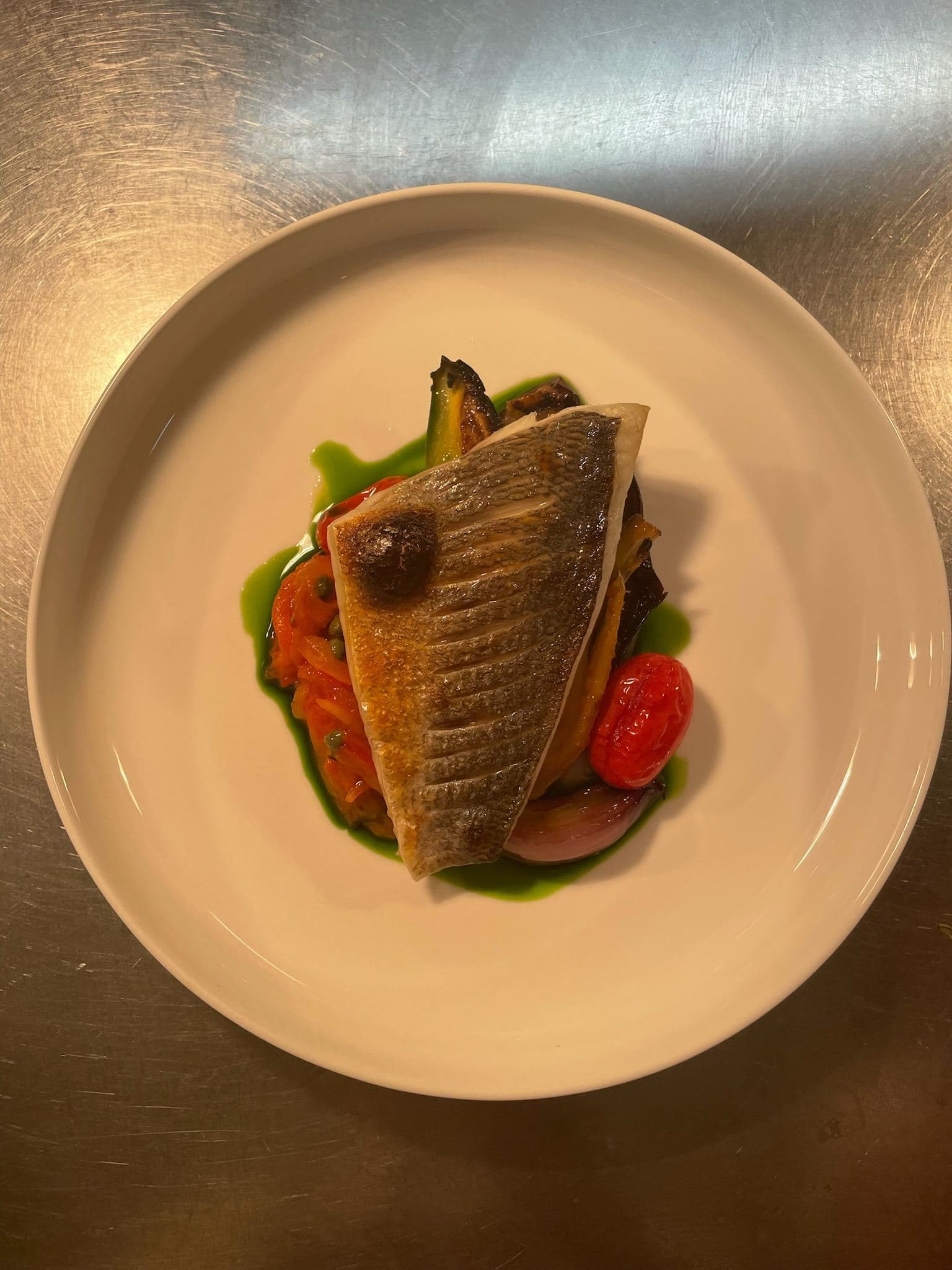 Grilled Sea Bream, Saffron Piperade & Provençal Vegetables.