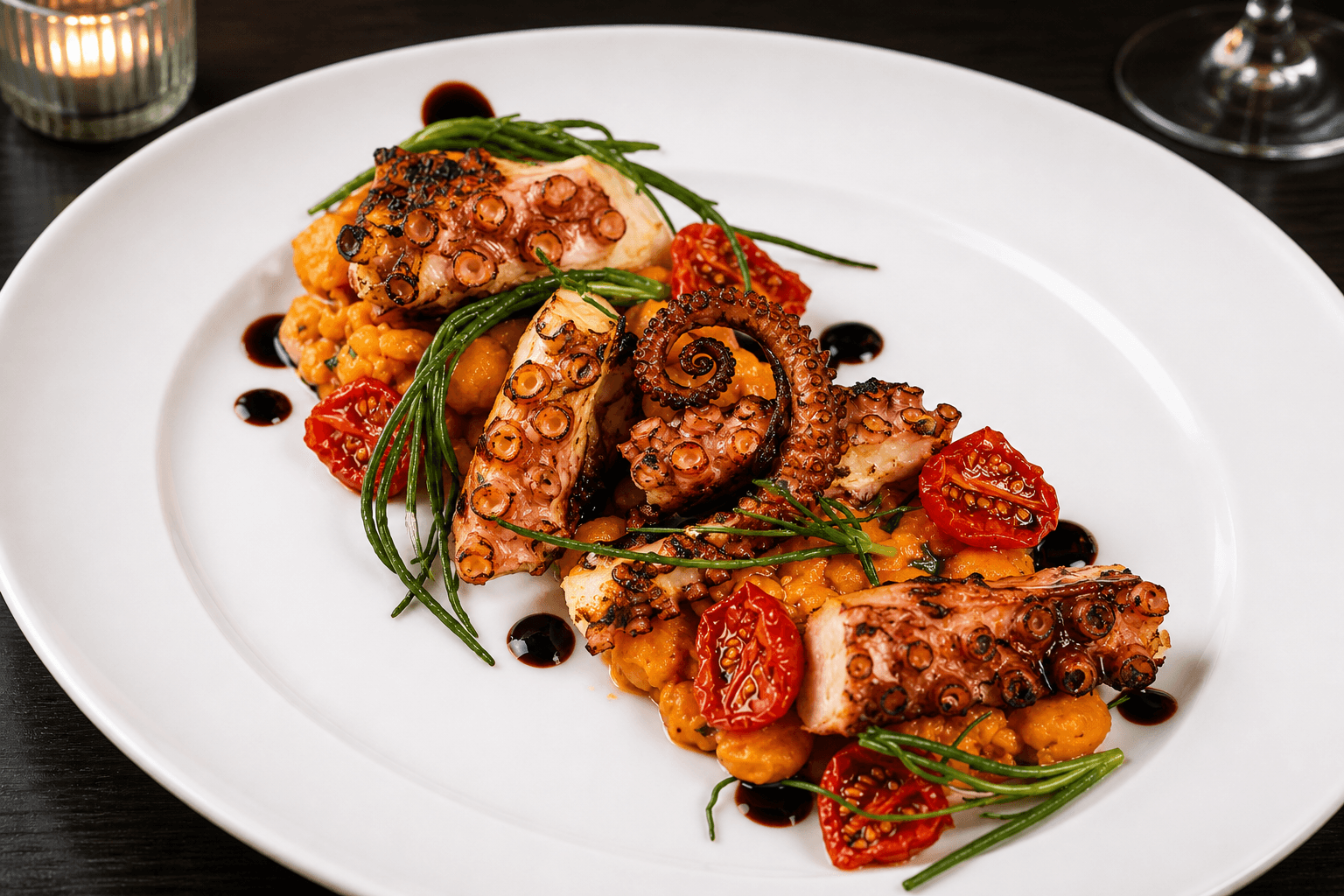 Poached and grilled Octopus